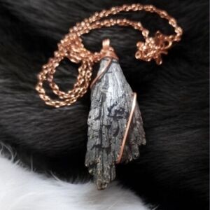 Black Kyanite Blade Pendant Wire Wrapped Necklace